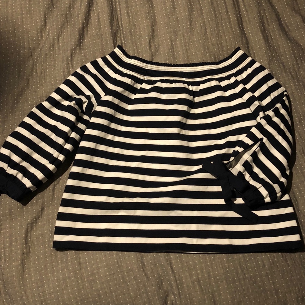 J Crew Striped Long-Sleeve Off-the-Shoulder Top